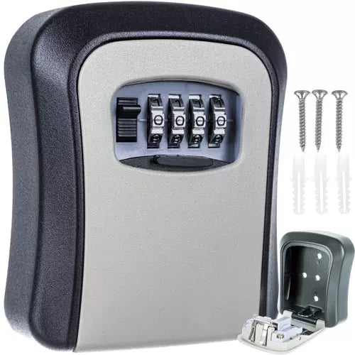 Sleutelkluis met Code – Sleutel Safe voor Buiten – Wandmontage – 4 Cijferig Codeslot – Zwart/Grijs