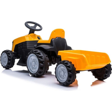 Elektrische kinder tractor geel met trailer - accu voertuig voor kinderen tot 25kg max 2 - 4km/h