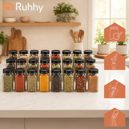 Kruidenpotjes Set 24 Stuks – Glazen Kruidenpotjes 120 ml – Inclusief Etiketten, Trechter en Doseerdoppen