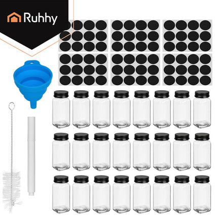 Kruidenpotjes Set 24 Stuks – Glazen Kruidenpotjes 120 ml – Inclusief Etiketten, Trechter en Doseerdoppen