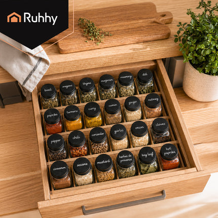 Kruidenpotjes Set 24 Stuks – Glazen Kruidenpotjes 120 ml – Inclusief Etiketten, Trechter en Doseerdoppen