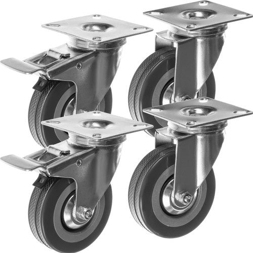 Zwenkwielen Set 75 mm – 4 Stuks met Rem – Transportwielen tot 220 kg – Rubberen Meubelwielen voor Trolley, Werkbank & Meubels - Voordeelstore.nl