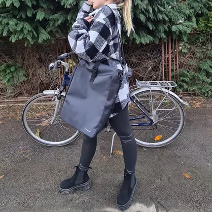 Trizand Multifunctionele Enkele Fietstas met Roltop 15-20 Liter - Shopper Schoudertas met Draagband - Zwart