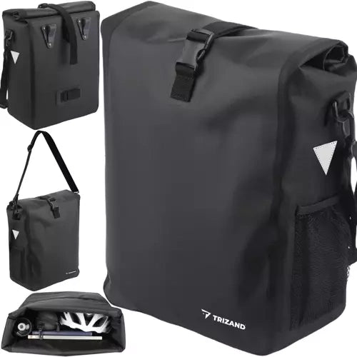 Trizand Multifunctionele Enkele Fietstas met Roltop 15-20 Liter - Shopper Schoudertas met Draagband - Zwart