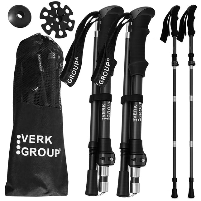 Opvouwbare Wandelstokken – Verstelbare Trekkingstokken – Nordic Walking Stokken – Anti-Shock – Aluminium – Set van 2 – Zwart