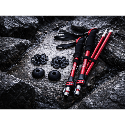 Opvouwbare Wandelstokken – Verstelbare Trekkingstokken – Nordic Walking Stokken – Anti-Shock – Aluminium – Set van 2 – Rood