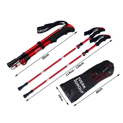Opvouwbare Wandelstokken – Verstelbare Trekkingstokken – Nordic Walking Stokken – Anti-Shock – Aluminium – Set van 2 – Rood