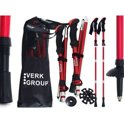 Opvouwbare Wandelstokken – Verstelbare Trekkingstokken – Nordic Walking Stokken – Anti-Shock – Aluminium – Set van 2 – Rood