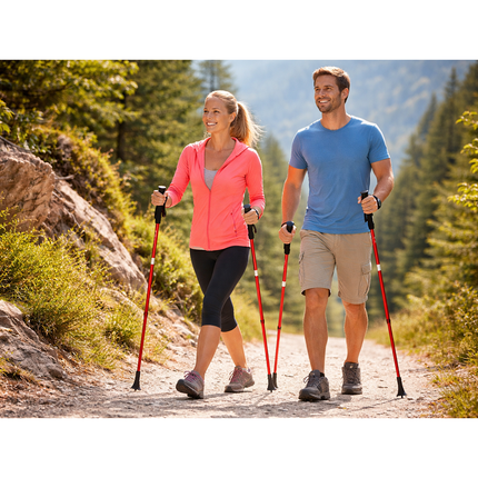 Opvouwbare Wandelstokken – Verstelbare Trekkingstokken – Nordic Walking Stokken – Anti-Shock – Aluminium – Set van 2 – Rood