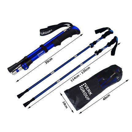 Opvouwbare Wandelstokken – Verstelbare Trekkingstokken – Nordic Walking Stokken – Anti-Shock – Aluminium – Set van 2 – Blauw