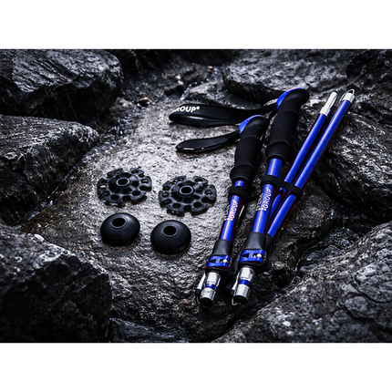 Opvouwbare Wandelstokken – Verstelbare Trekkingstokken – Nordic Walking Stokken – Anti-Shock – Aluminium – Set van 2 – Blauw