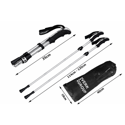 Opvouwbare Wandelstokken – Verstelbare Trekkingstokken – Nordic Walking Stokken – Anti-Shock – Aluminium – Set van 2 – Zilver