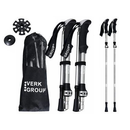 Opvouwbare Wandelstokken – Verstelbare Trekkingstokken – Nordic Walking Stokken – Anti-Shock – Aluminium – Set van 2 – Zilver