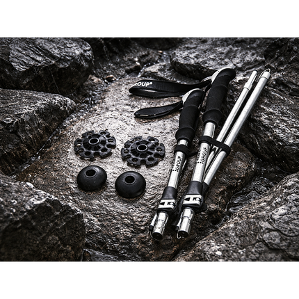 Opvouwbare Wandelstokken – Verstelbare Trekkingstokken – Nordic Walking Stokken – Anti-Shock – Aluminium – Set van 2 – Zilver