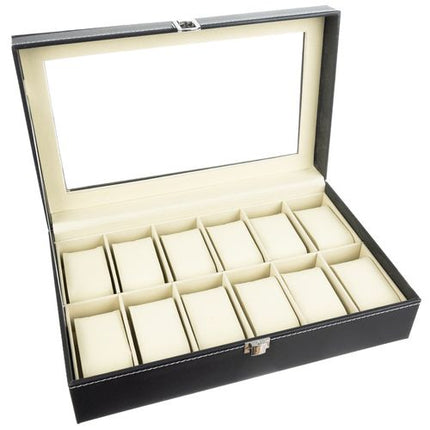 Horloge Organizer 12 Vakken – Horlogedoos Met Glasdeksel – Opbergdoos Voor Horloges, Armbanden en Sieraden – Zwart