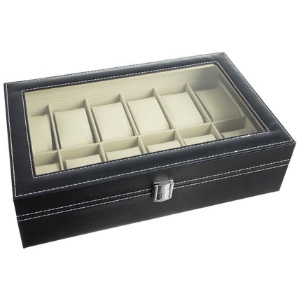 Horloge Organizer 12 Vakken – Horlogedoos Met Glasdeksel – Opbergdoos Voor Horloges, Armbanden en Sieraden – Zwart