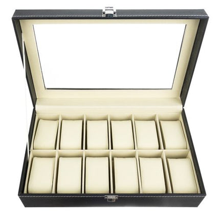 Horloge Organizer 12 Vakken – Horlogedoos Met Glasdeksel – Opbergdoos Voor Horloges, Armbanden en Sieraden – Zwart