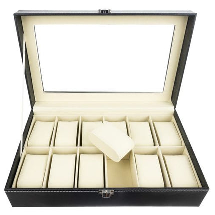 Horloge Organizer 12 Vakken – Horlogedoos Met Glasdeksel – Opbergdoos Voor Horloges, Armbanden en Sieraden – Zwart