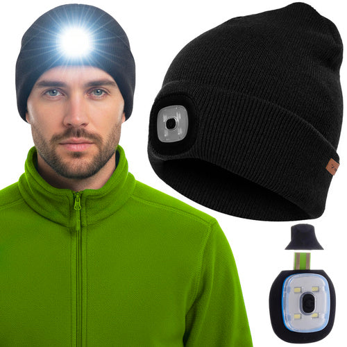 Trizand Wintermuts met LED-Zaklamp – USB Oplaadbaar – Unisex – Zwart – Dubbel Laags & Warm – Veilig in het Donker