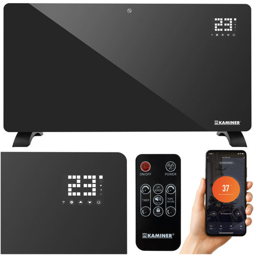 Kaminer Zelva Elektrische Glazen Verwarming – 2500W – WiFi & Afstandsbediening – Slimme Glazen Radiator – Zwart