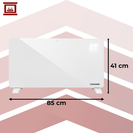 Kaminer Zelva Elektrische Glazen Verwarming – Wit – 2500W – WiFi & Afstandsbediening – Slimme Glazen Radiator