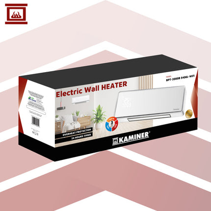 Kaminer Zelvion Elektrische Wandverwarming Wit – Slimme Luchtgordijnverwarming 2000W met WiFi, App & Afstandsbediening – Energiezuinig & Stil