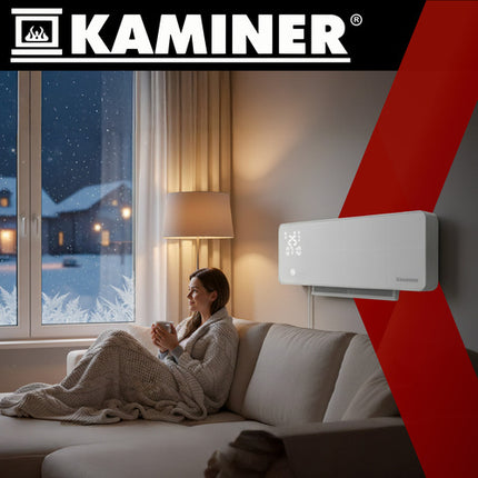 Kaminer Zelvion Elektrische Wandverwarming Wit – Slimme Luchtgordijnverwarming 2000W met WiFi, App & Afstandsbediening – Energiezuinig & Stil