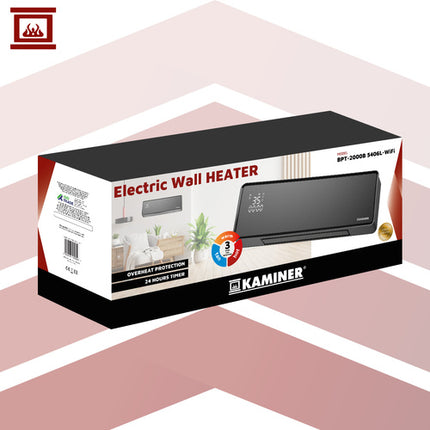 Kaminer Zelvion Elektrische Wandverwarming met LED-display & WiFi – Slimme Luchtgordijnverwarming 2000W met App & Afstandsbediening – Energiezuinig & Stil