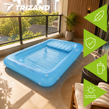 Trizand Luchtbed Zwembad 210 x 140 cm – Opblaasbaar Luchtmatras met Rugleuning & 2 Bekerhouders – Strand Luchtbed – Max. 150 kg