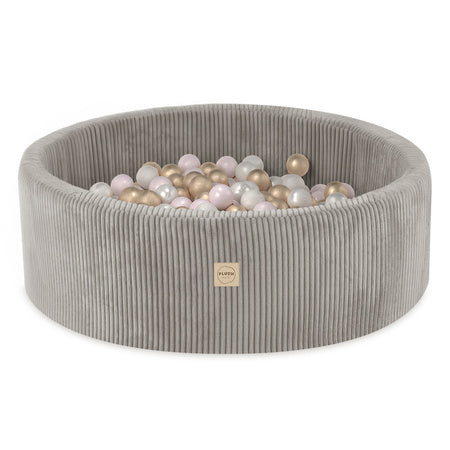 Plushnest Luxe Ronde Ballenbak voor Kinderen en Baby's - Ballenbad 90x30cm Beige Corduroy - 200 Kleurrijke Ballen 6cm Parelmoer, Lichtroze, Goud