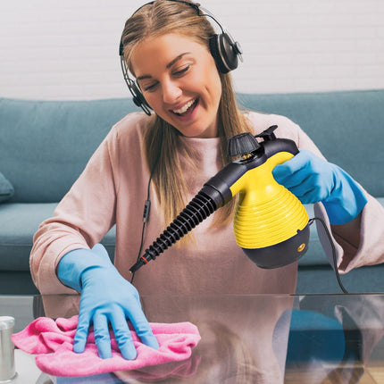 Costway Hand 2de kansje Stoomreiniger Met 9-Delige Accessoireset - Handstomer Met Veilig Ontwerp - 350 ml Geel