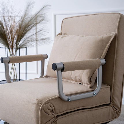 2de kansje Mebel Elite Bart Luxe 3-in-1 Uitklapbare Slaapstoel Beige - Inklapbare Slaapbank Met 5 Standen Verstelbare Rugleuning - Belastbaar Tot 125 kg - Moderne Slaapfauteuil - Logeerbed