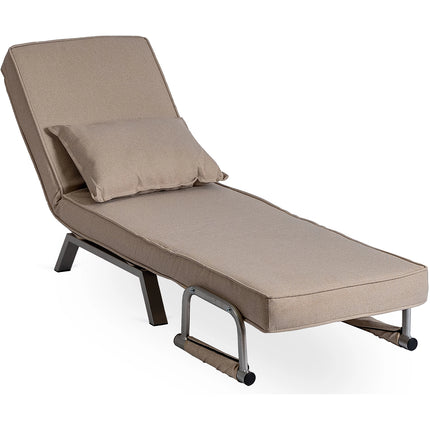 2de kansje Mebel Elite Bart Luxe 3-in-1 Uitklapbare Slaapstoel Beige - Inklapbare Slaapbank Met 5 Standen Verstelbare Rugleuning - Belastbaar Tot 125 kg - Moderne Slaapfauteuil - Logeerbed