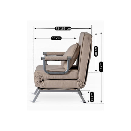 2de kansje Mebel Elite Bart Luxe 3-in-1 Uitklapbare Slaapstoel Beige - Inklapbare Slaapbank Met 5 Standen Verstelbare Rugleuning - Belastbaar Tot 125 kg - Moderne Slaapfauteuil - Logeerbed