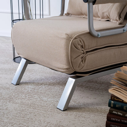 2de kansje Mebel Elite Bart Luxe 3-in-1 Uitklapbare Slaapstoel Beige - Inklapbare Slaapbank Met 5 Standen Verstelbare Rugleuning - Belastbaar Tot 125 kg - Moderne Slaapfauteuil - Logeerbed