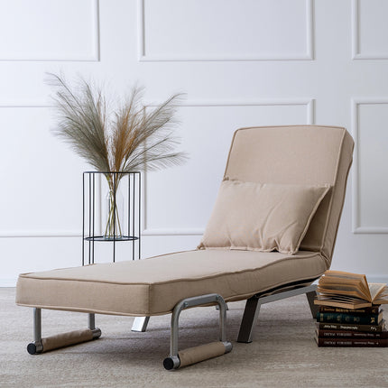 2de kansje Mebel Elite Bart Luxe 3-in-1 Uitklapbare Slaapstoel Beige - Inklapbare Slaapbank Met 5 Standen Verstelbare Rugleuning - Belastbaar Tot 125 kg - Moderne Slaapfauteuil - Logeerbed