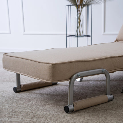 2de kansje Mebel Elite Bart Luxe 3-in-1 Uitklapbare Slaapstoel Beige - Inklapbare Slaapbank Met 5 Standen Verstelbare Rugleuning - Belastbaar Tot 125 kg - Moderne Slaapfauteuil - Logeerbed