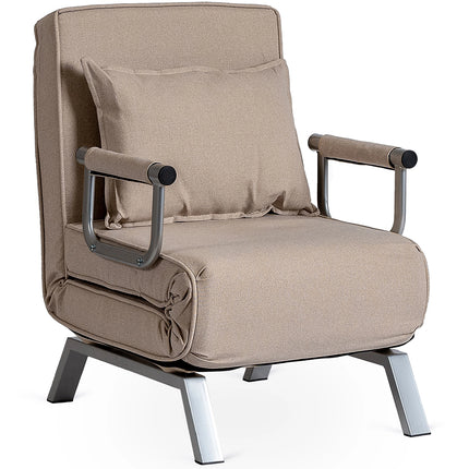2de kansje Mebel Elite Bart Luxe 3-in-1 Uitklapbare Slaapstoel Beige - Inklapbare Slaapbank Met 5 Standen Verstelbare Rugleuning - Belastbaar Tot 125 kg - Moderne Slaapfauteuil - Logeerbed