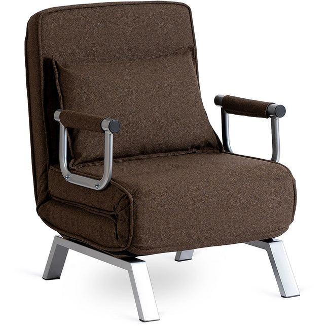 Mebel Elite Bart Luxe 3-in-1 Uitklapbare Slaapstoel Bruin - Inklapbare Slaapbank Met 5 Standen Verstelbare Rugleuning - Belastbaar Tot 125 kg - Moderne Slaapfauteuil - Logeerbed