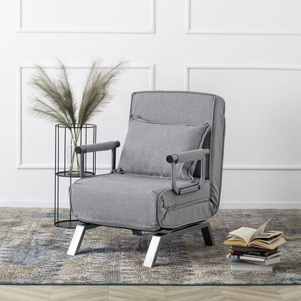 Mebel Elite Bart Luxe 3-in-1 Uitklapbare Slaapstoel Grijs - Inklapbare Slaapbank Met 5 Standen Verstelbare Rugleuning - Belastbaar Tot 125 kg - Moderne Slaapfauteuil - Logeerbed