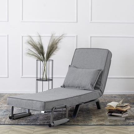 Mebel Elite Bart Luxe 3-in-1 Uitklapbare Slaapstoel Grijs - Inklapbare Slaapbank Met 5 Standen Verstelbare Rugleuning - Belastbaar Tot 125 kg - Moderne Slaapfauteuil - Logeerbed