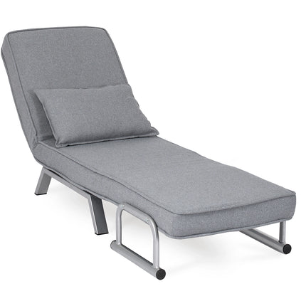 Mebel Elite Bart Luxe 3-in-1 Uitklapbare Slaapstoel Grijs - Inklapbare Slaapbank Met 5 Standen Verstelbare Rugleuning - Belastbaar Tot 125 kg - Moderne Slaapfauteuil - Logeerbed
