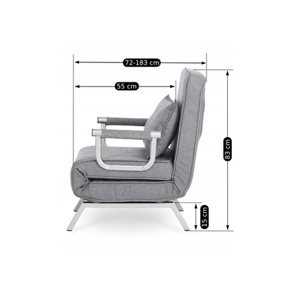 Mebel Elite Bart Luxe 3-in-1 Uitklapbare Slaapstoel Grijs - Inklapbare Slaapbank Met 5 Standen Verstelbare Rugleuning - Belastbaar Tot 125 kg - Moderne Slaapfauteuil - Logeerbed