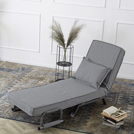 Mebel Elite Bart Luxe 3-in-1 Uitklapbare Slaapstoel Grijs - Inklapbare Slaapbank Met 5 Standen Verstelbare Rugleuning - Belastbaar Tot 125 kg - Moderne Slaapfauteuil - Logeerbed