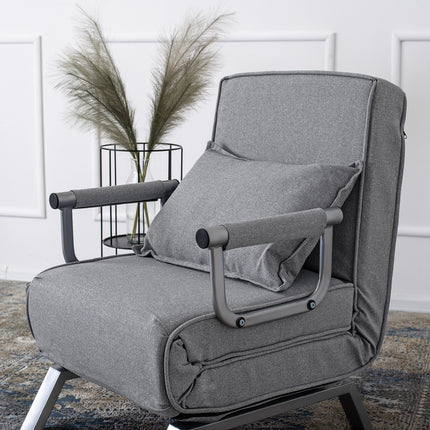 Mebel Elite Bart Luxe 3-in-1 Uitklapbare Slaapstoel Grijs - Inklapbare Slaapbank Met 5 Standen Verstelbare Rugleuning - Belastbaar Tot 125 kg - Moderne Slaapfauteuil - Logeerbed