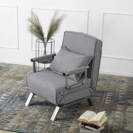 Mebel Elite Bart Luxe 3-in-1 Uitklapbare Slaapstoel Grijs - Inklapbare Slaapbank Met 5 Standen Verstelbare Rugleuning - Belastbaar Tot 125 kg - Moderne Slaapfauteuil - Logeerbed