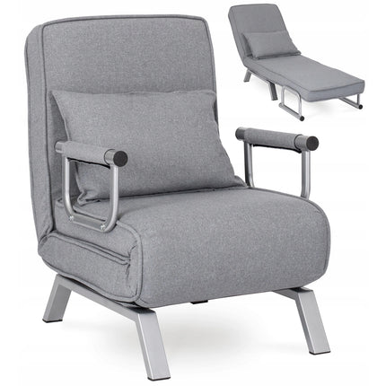 Mebel Elite Bart Luxe 3-in-1 Uitklapbare Slaapstoel Grijs - Inklapbare Slaapbank Met 5 Standen Verstelbare Rugleuning - Belastbaar Tot 125 kg - Moderne Slaapfauteuil - Logeerbed