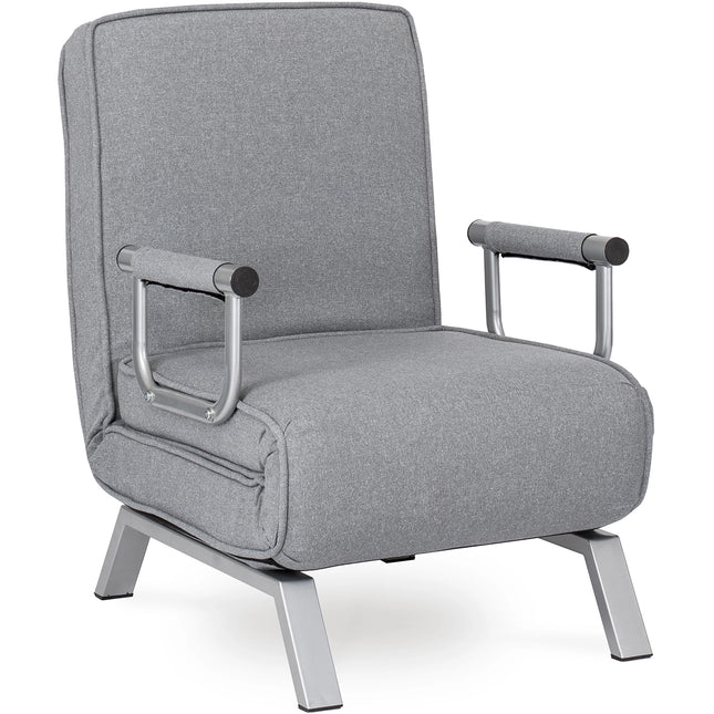 Mebel Elite Bart Luxe 3-in-1 Uitklapbare Slaapstoel Grijs - Inklapbare Slaapbank Met 5 Standen Verstelbare Rugleuning - Belastbaar Tot 125 kg - Moderne Slaapfauteuil - Logeerbed