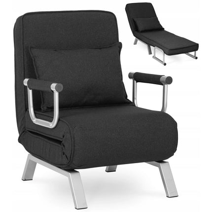 Mebel Elite Bart Luxe 3-in-1 Uitklapbare Slaapstoel Zwart - Inklapbare Slaapbank Met 5 Standen Verstelbare Rugleuning - Belastbaar Tot 125 kg - Moderne Slaapfauteuil - Logeerbed