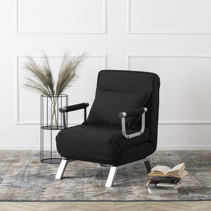 Mebel Elite Bart Luxe 3-in-1 Uitklapbare Slaapstoel Zwart - Inklapbare Slaapbank Met 5 Standen Verstelbare Rugleuning - Belastbaar Tot 125 kg - Moderne Slaapfauteuil - Logeerbed